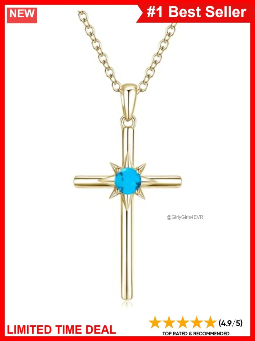 925 Sterling Silver Cross Birthstone Necklace December Turquoise Pendant